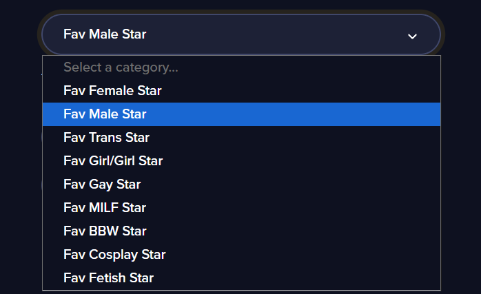 XMA pre-nomination form with Fav Male Star selected in the category list.